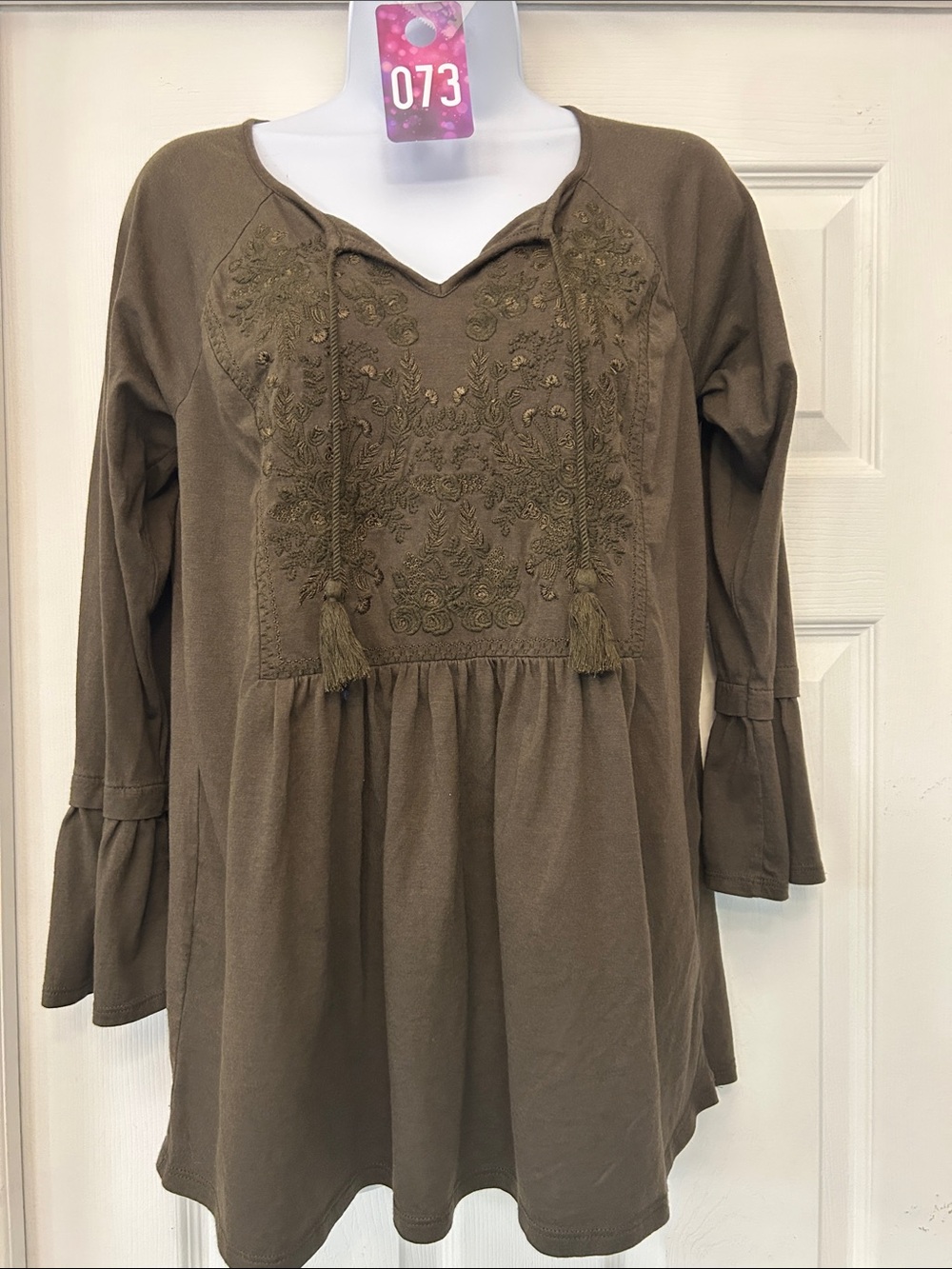 J. Jill khaki brown Embroidered Tassel Peasant Tunic
